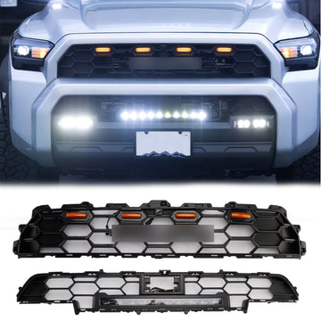 2025-2026 Toyota 4Runner TRD PRO Style Front Bumper Grill Black Grille With LED & Light Bar & Black Letter