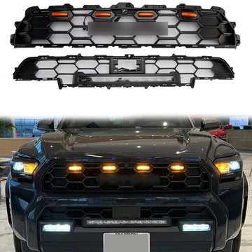 2025-2026 Toyota 4Runner TRD PRO Style Front Bumper Grill Black Grille With LED & Light Bar & Black Letter
