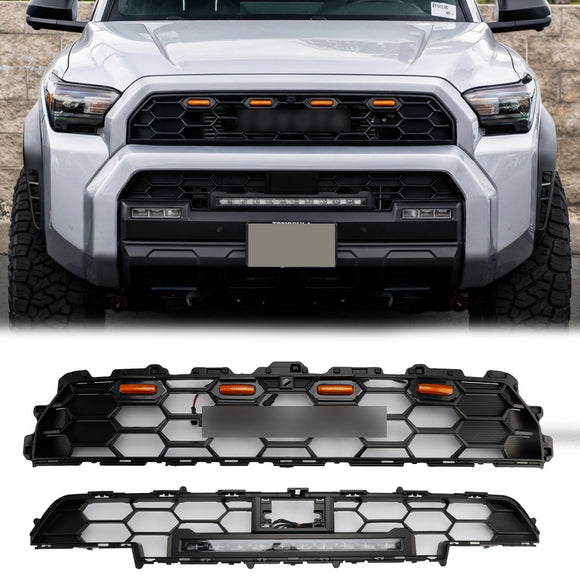 Toyota 4Runner 2025-2026 6th Gen TRD PRO Grill Front Bumper Black Grille With LED & Light Bar & Black Letter