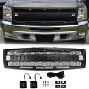 2007-2013 Chevy Silverado 1500 Raptor Style Grill Front Bumper Black Replacement Grille W/ LED-3