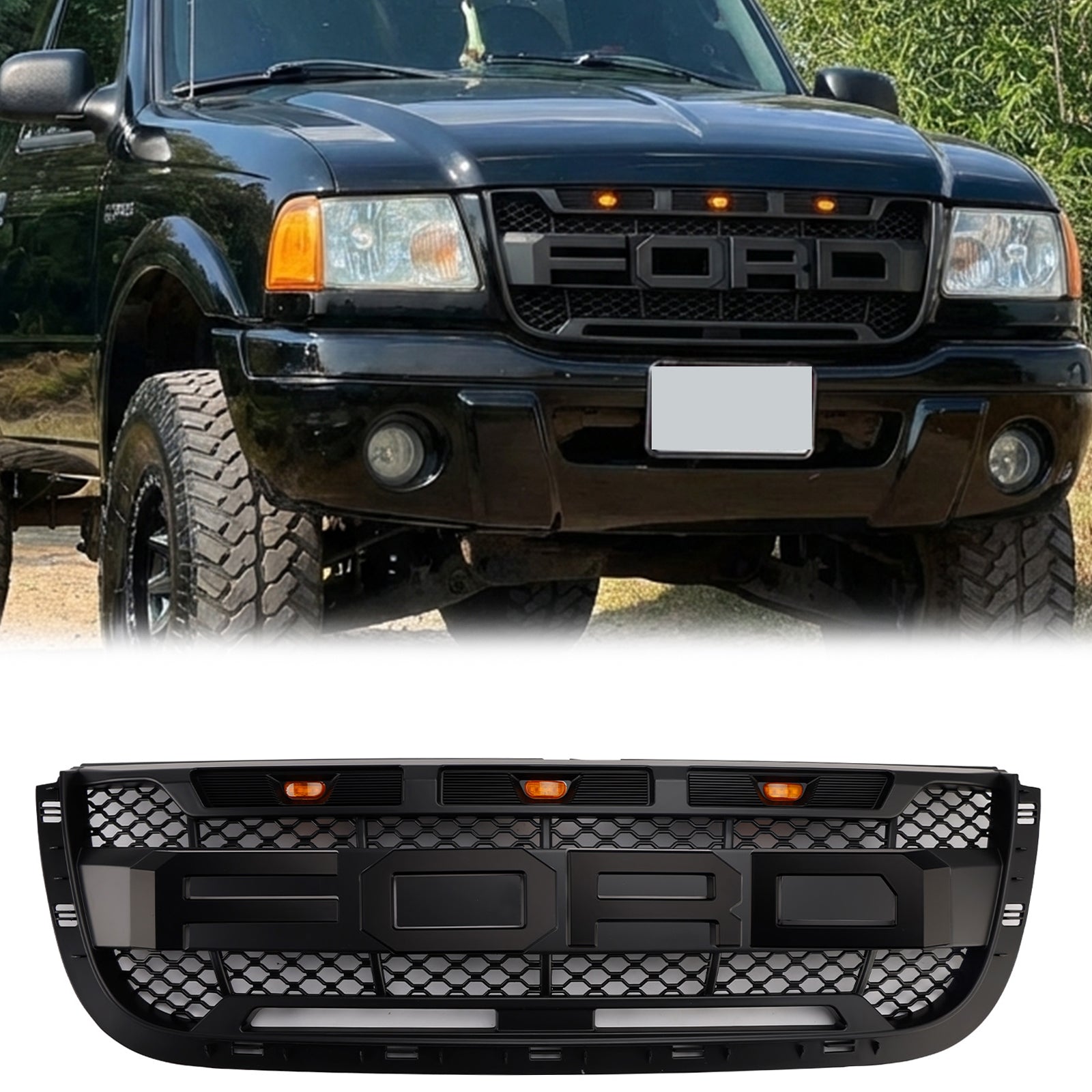 2001-2003 Ford Ranger Raptor Style Grille Front Bumper Replacement Bla ...