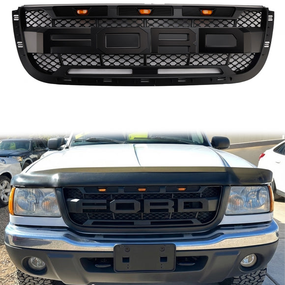 Ford Ranger 2001-2003 Front Grille Raptor Style Front Bumper Black Grill With LED