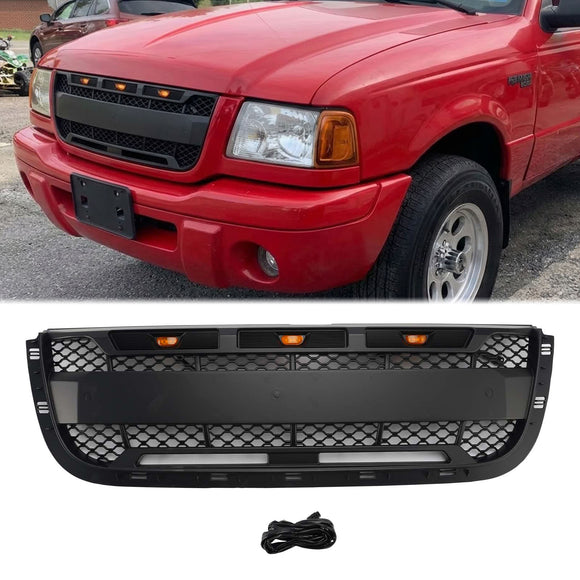 Ford Ranger 2001-2003 etusäleikkö Raptor Style ylempi puskuri musta hunajakenno ritilä LEDillä
