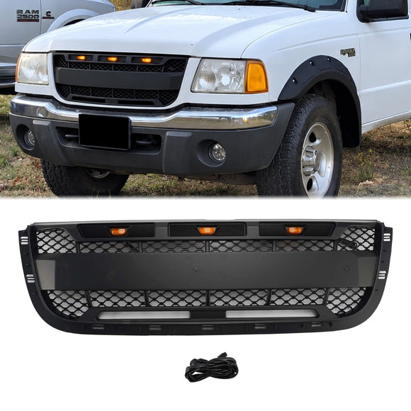 Ford Ranger 2001-2003 etusäleikkö Raptor Style ylempi puskuri musta hunajakenno ritilä LEDillä
