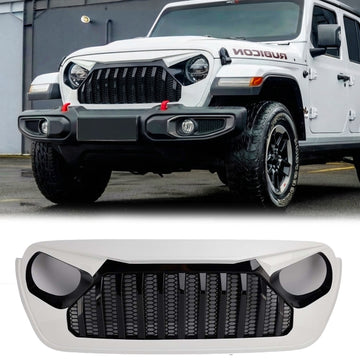 Jeep Wrangler JL JLU / Gladiator JT 2018-2026 Front Grille Upper Bumper White & Black Vader Style Grille