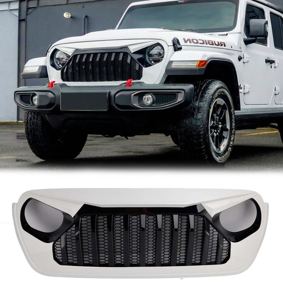 Jeep Wrangler JL JLU/Gladiator JT 2018–2026 Frontgrill, obere Stoßstange, Weiß, schwarzer Kühlergrill im Vader-Stil