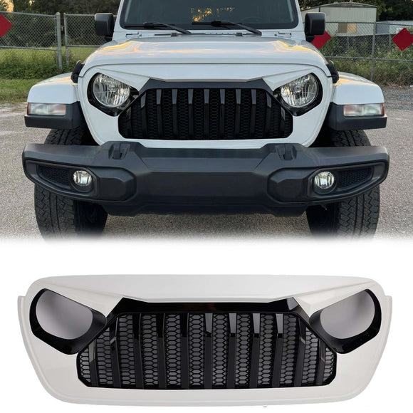 Jeep Wrangler JL JLU/Gladiator JT 2018–2026 Frontgrill, obere Stoßstange, Weiß, schwarzer Kühlergrill im Vader-Stil