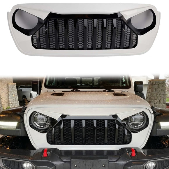 Jeep Wrangler JL JLU/Gladiator JT 2018–2026 Frontgrill, obere Stoßstange, Weiß, schwarzer Kühlergrill im Vader-Stil