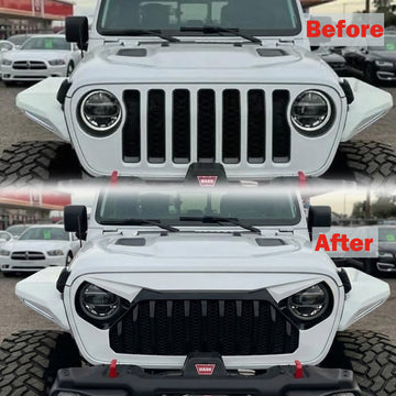 2018-2026 Jeep Wrangler JL JLU / Gladiator JT White & Black Vader Grille Front Bumper Replacement Grill - 0
