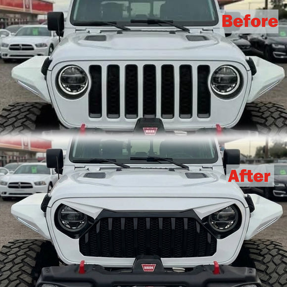 Jeep Wrangler JL JLU/Gladiator JT 2018–2026 Frontgrill, obere Stoßstange, Weiß, schwarzer Kühlergrill im Vader-Stil