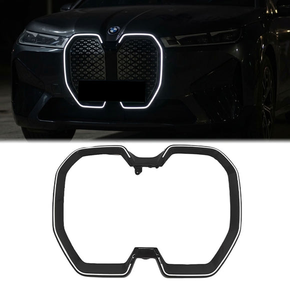 BMW iX 2022-2025 svart främre stötfångare njurgaller ram med C-ring LED