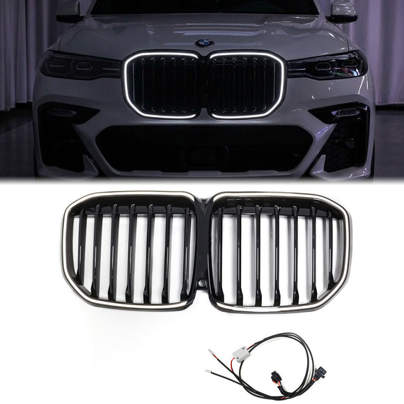 BMW X7 G07 Pre-LCI 2019-2022 Griglia a rene anteriore nera lucida Griglia a lamella singola con LED C-Ring