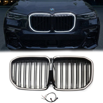 BMW X7 G07 2019-2022 Double Slat Gloss Black Front Kidney Grill LED Frame Grille