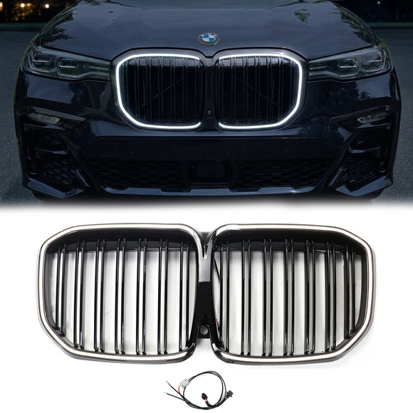 BMW X7 G07 2019-2022 Double Slat Gloss Black Front Kidney Grill LED Frame Grille