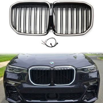 BMW X7 G07 2019-2022 Double Slat Gloss Black Front Kidney Grill LED Frame Grille - 0