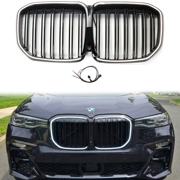 BMW X7 G07 2019-2022 Double Slat Gloss Black Front Kidney Grill LED Frame Grille