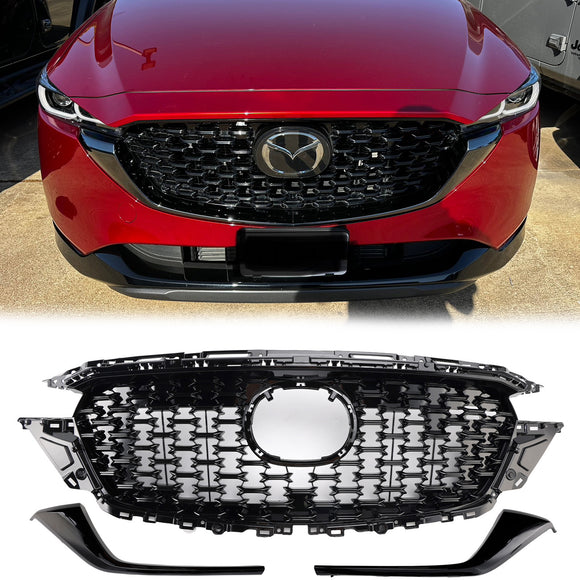 Mazda CX-5 2022-2025 Black Grille Front Bumper Replacement Grill KSD5-50719 W/ Gloss Black Molding Trim