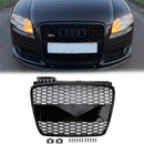Audi A4 S-Line / S4 B7 2005-2008 Honecomb Front Grill Upper Bumper Mesh Gloss Black RS4 Style Grille-1