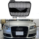 Audi A4 S-Line / S4 B7 2005-2008 Honecomb Front Grill Upper Bumper Mesh Gloss Black RS4 Style Grille-3