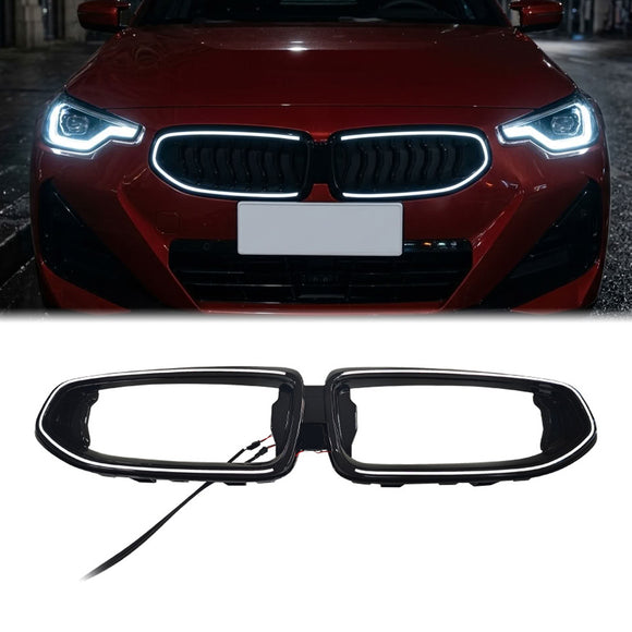 2022-2026 BMW G42 2-Door Coupe Black Front Bumper Grill Trim Frame W/ LED
