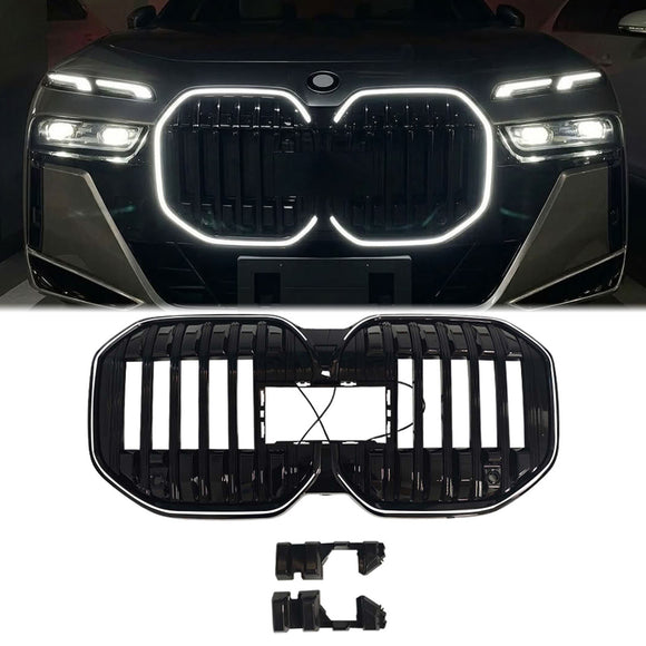 2023-2026 BMW 7 Series G70 / i7 Front Bumper Kidney LED Grill Black Single Slat Grille W/ LED