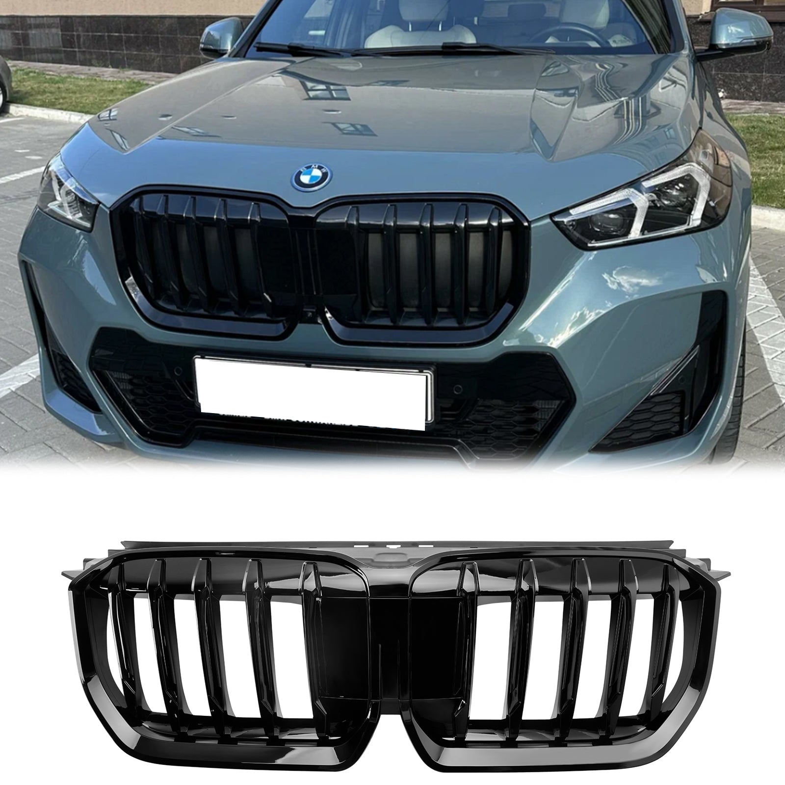 2023-2024 BMW X1 U11 U12 xDrive23i/sDrive18i/xDrive25e/xDrive30 Front Bumper Kidney Grill Gloss Black Grille