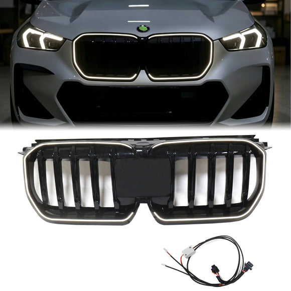 Błyszczący czarny zderzak przedni Grill nerkowy LED Grille Fit BMW X1 U11 U12 2023-2026 ze światłem LED