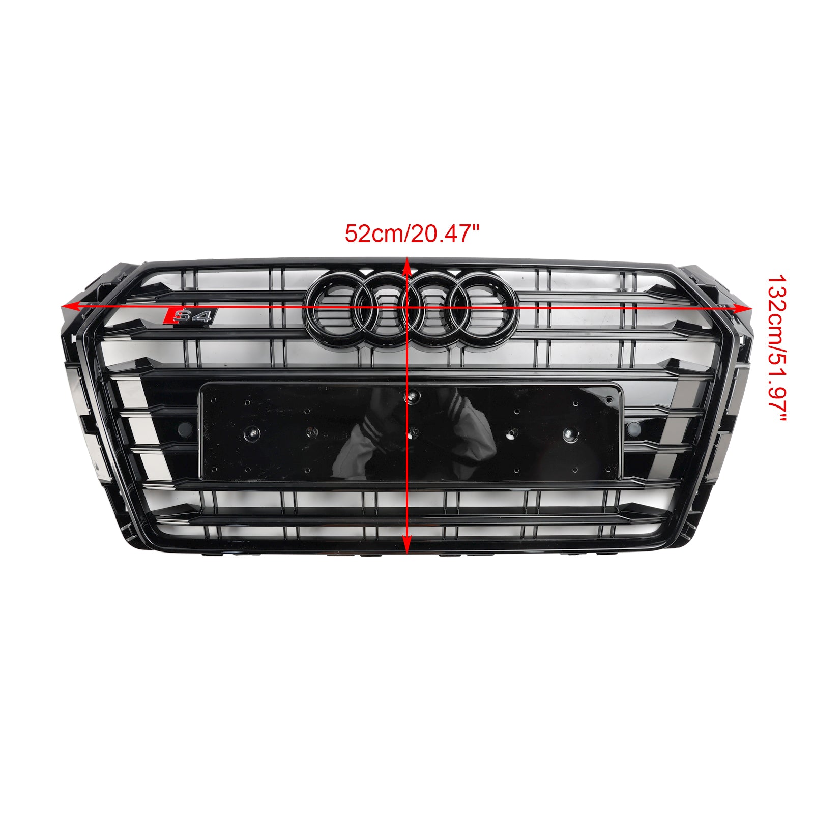 2016-2019 Audi A4/S4 B9 S4 Style Front Bumper Horizontal Slat Grill Black Grille With Ring Emblem - 0