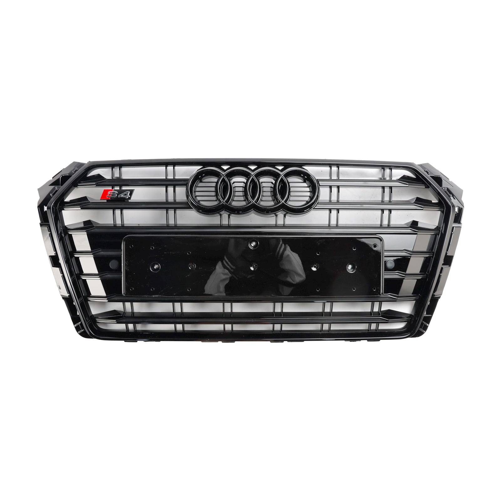 Parachoques delantero estilo Audi A4/S4 B9 S4 2016-2019 con rejilla horizontal y emblema de anillo, color negro