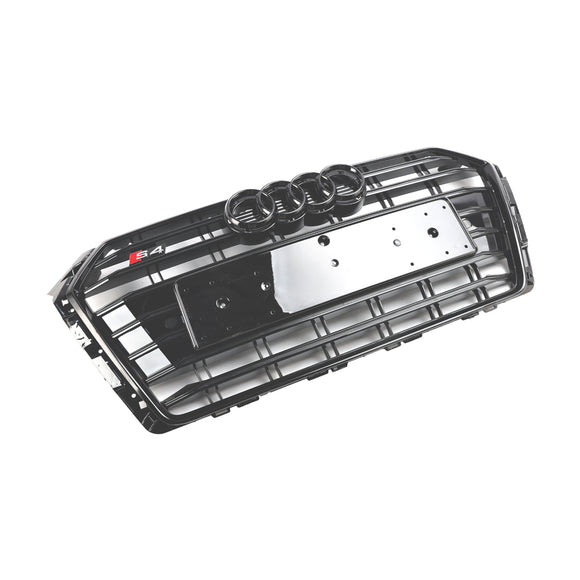 2016–2019 Audi A4/S4 B9 S4 Style Frontstoßstange, horizontaler Lamellengrill, schwarzer Kühlergrill mit Ringemblem