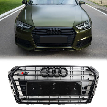 2016-2019 Audi A4/S4 B9 S4 Style pare-chocs avant grille à lamelles horizontales calandre noire avec emblème d'anneau