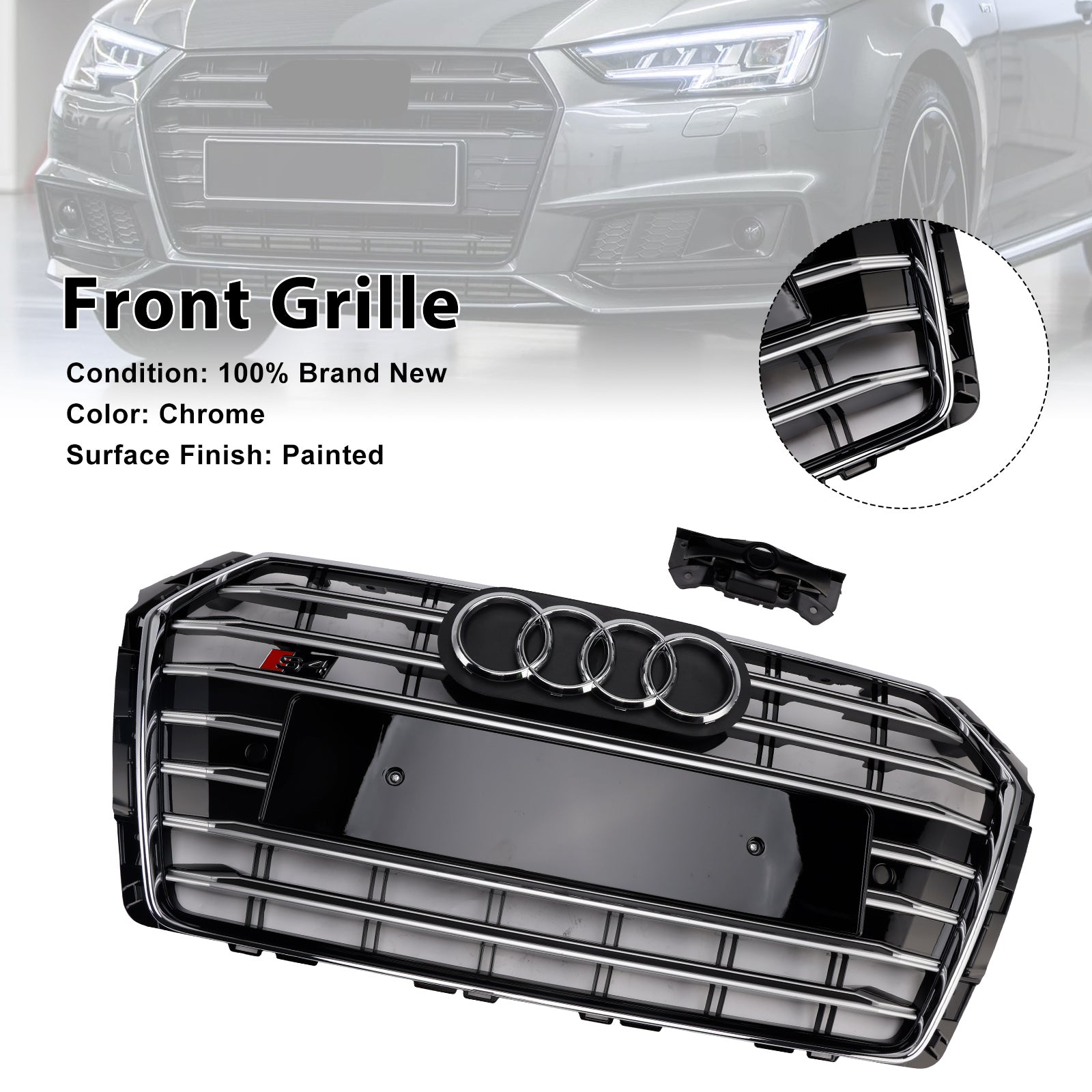 Grille de calandre hexagonale en maille de pare-chocs avant de Style S4 pour Audi A4/S4 B9 2017-2018 chromée