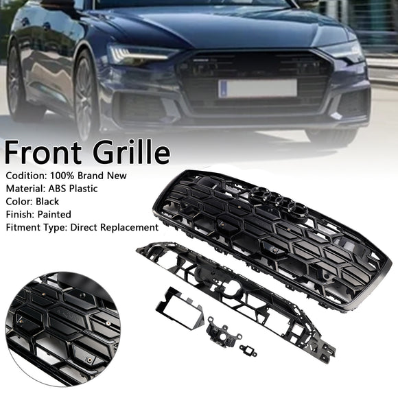Rejilla estilo S6 para Audi A6/A6 Sline/S6 C8 2019-2023, rejilla negra de malla de parachoques delantero con emblema de anillo negro