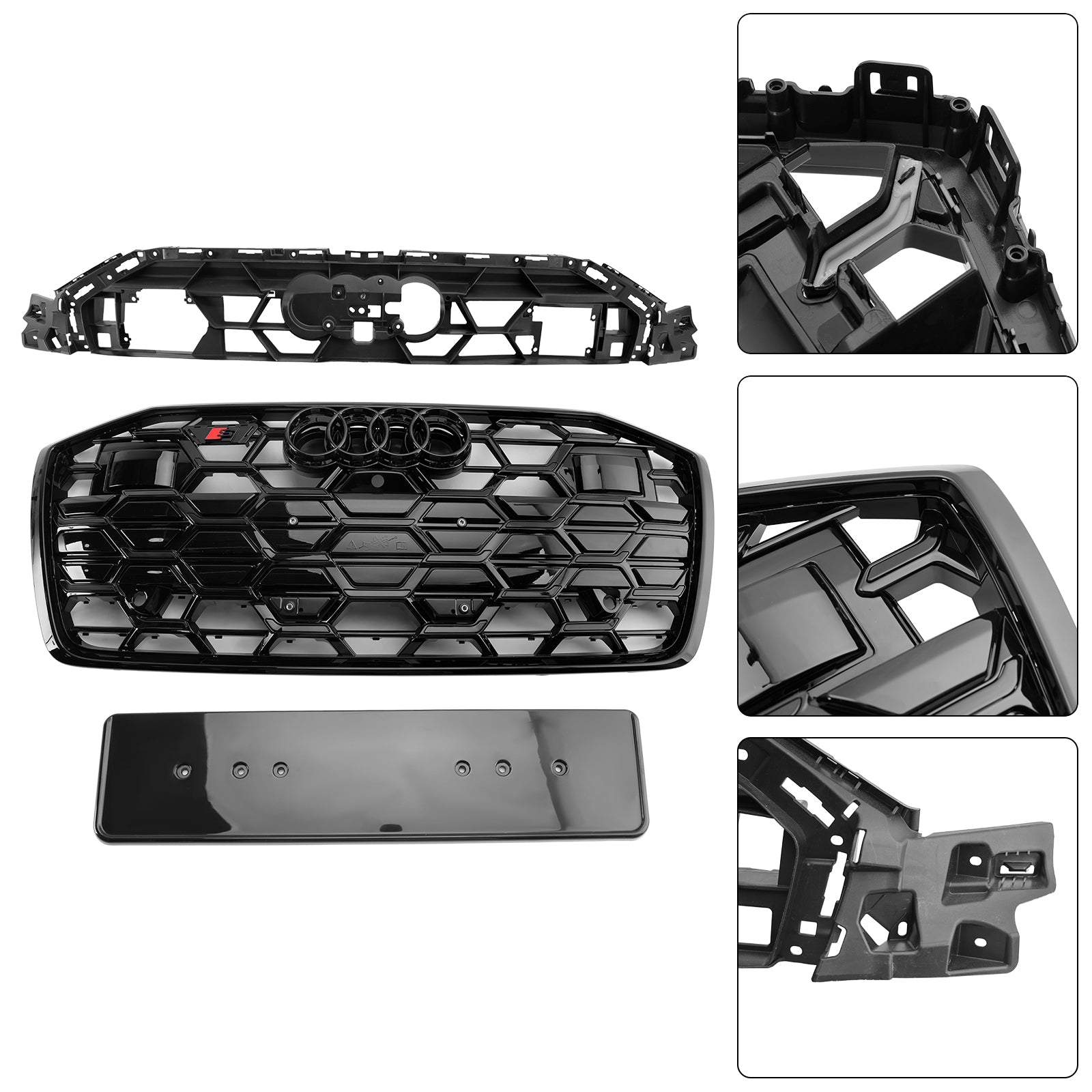 Audi A6 / A6 Sline / S6 C8 2019-2023 S6 Honeycomb Style Grill Black Front Bumper Grille W/ Black Emblem