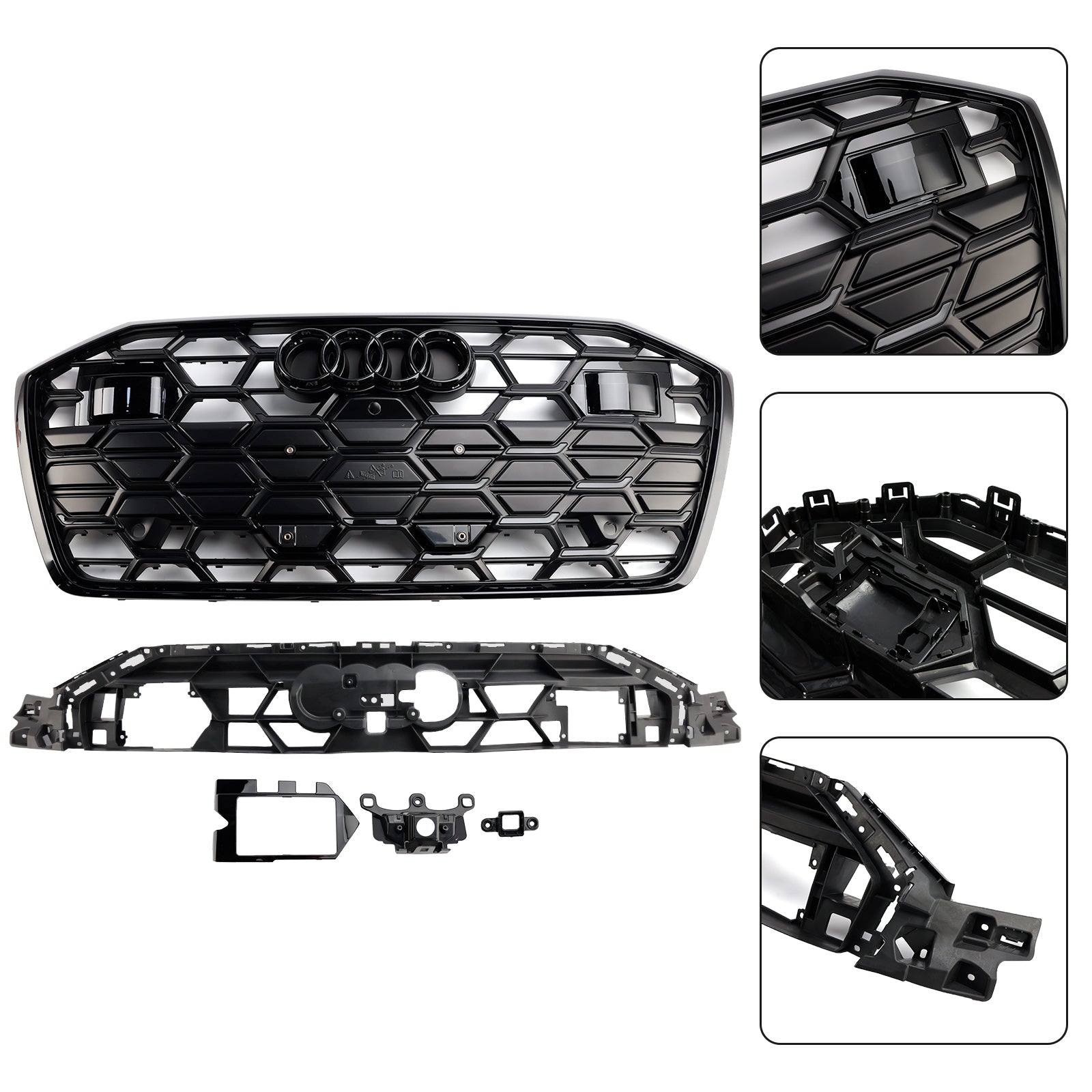 Audi A6 / A6 Sline / S6 C8 2019-2023 S6 Grille de pare-chocs avant noire en nid d'abeille avec emblème noir