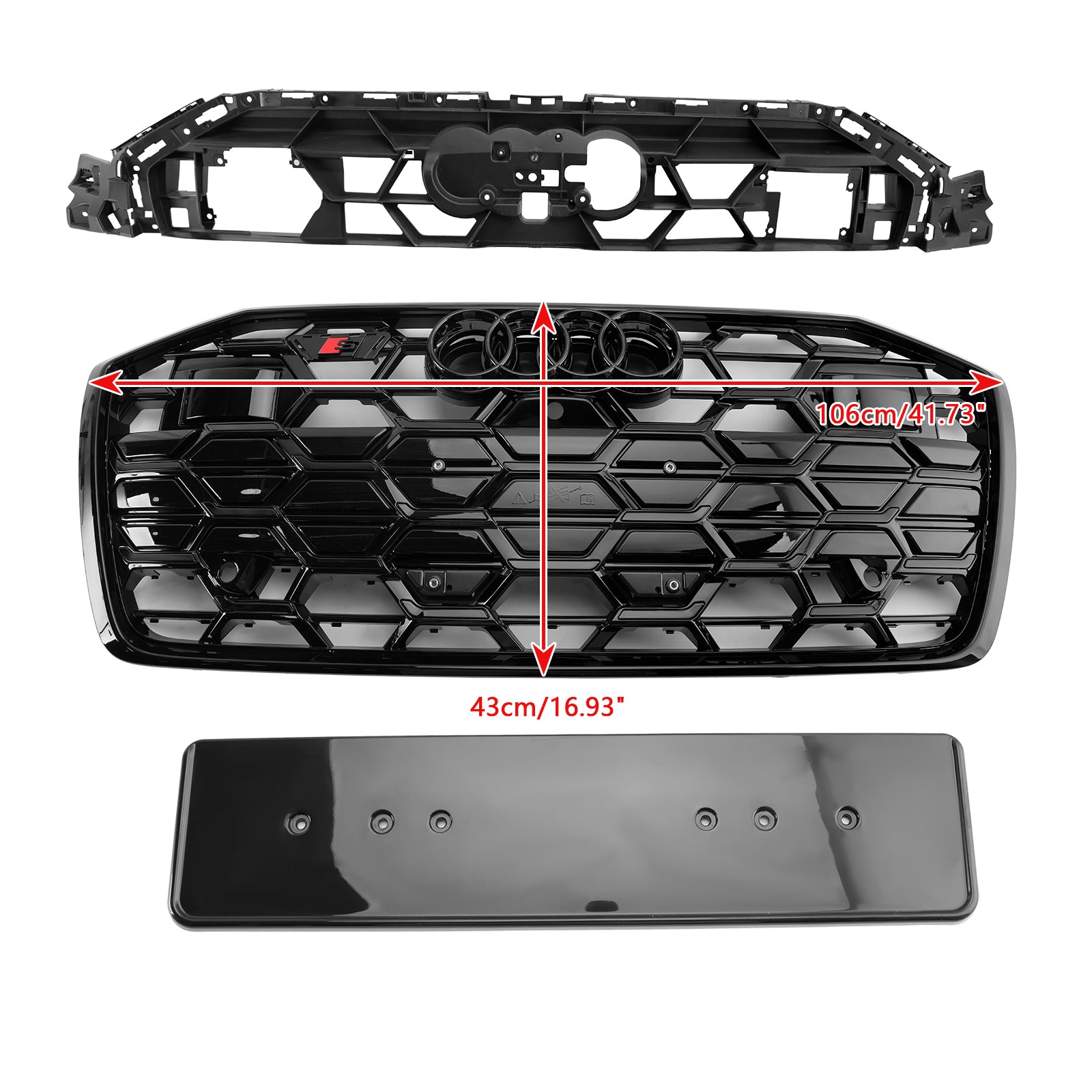 Audi A6 / A6 Sline / S6 C8 2019-2023 S6 Honeycomb Style Grill Black Front Bumper Grille W/ Black Emblem - 0