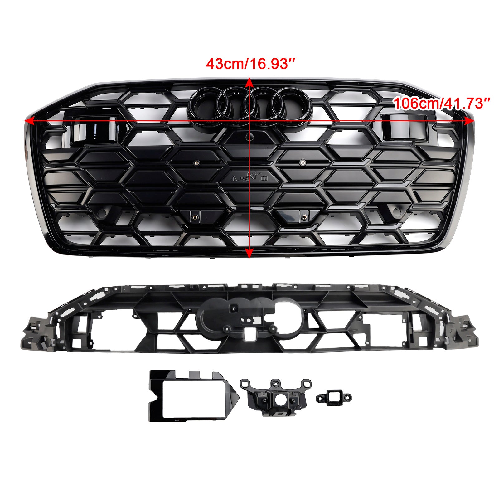 Parrilla delantera negra estilo panal de abeja Audi A6 / A6 Sline / S6 C8 2019-2023 S6 con emblema negro