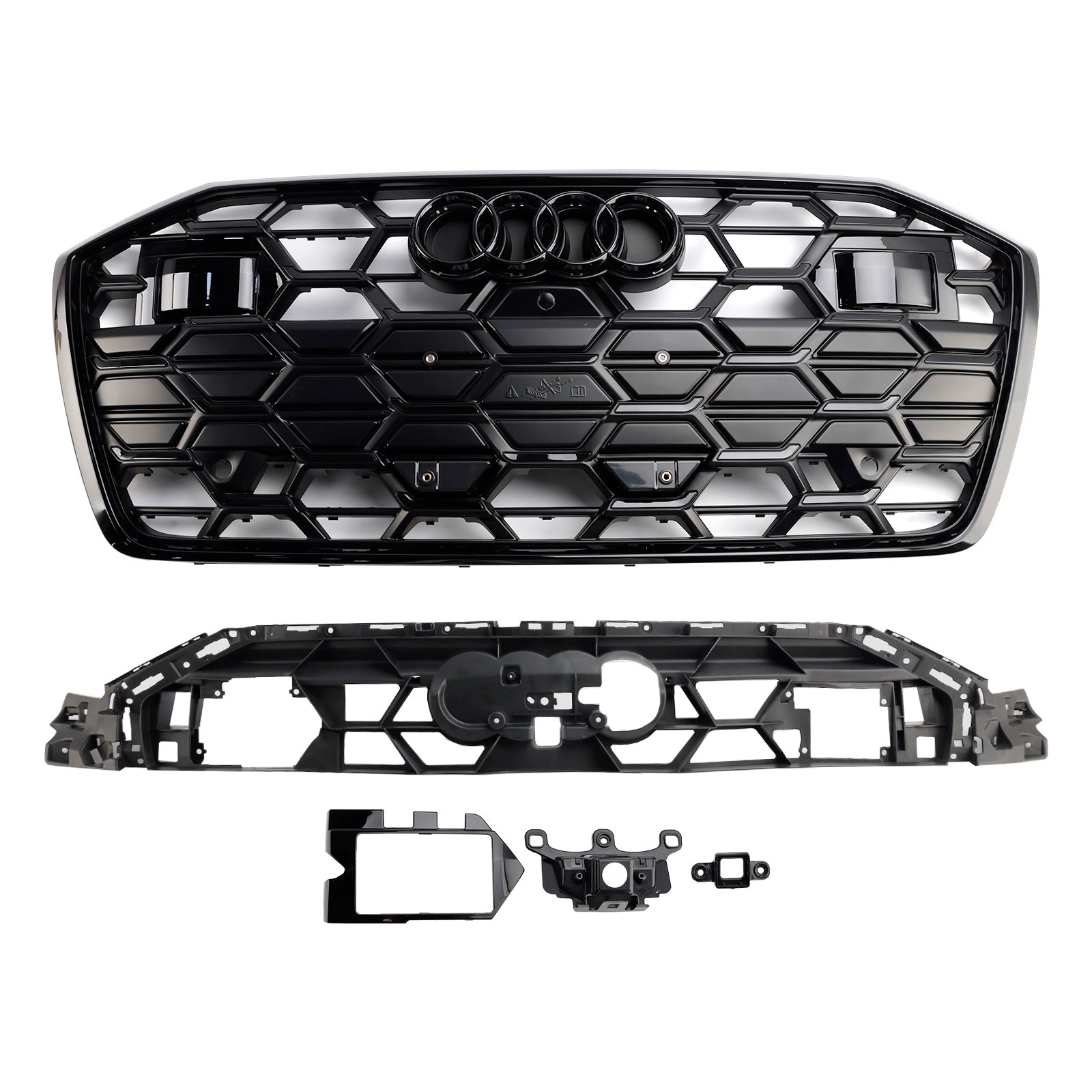 Audi A6 / A6 Sline / S6 C8 2019-2023 S6 Grille de pare-chocs avant noire en nid d'abeille avec emblème noir