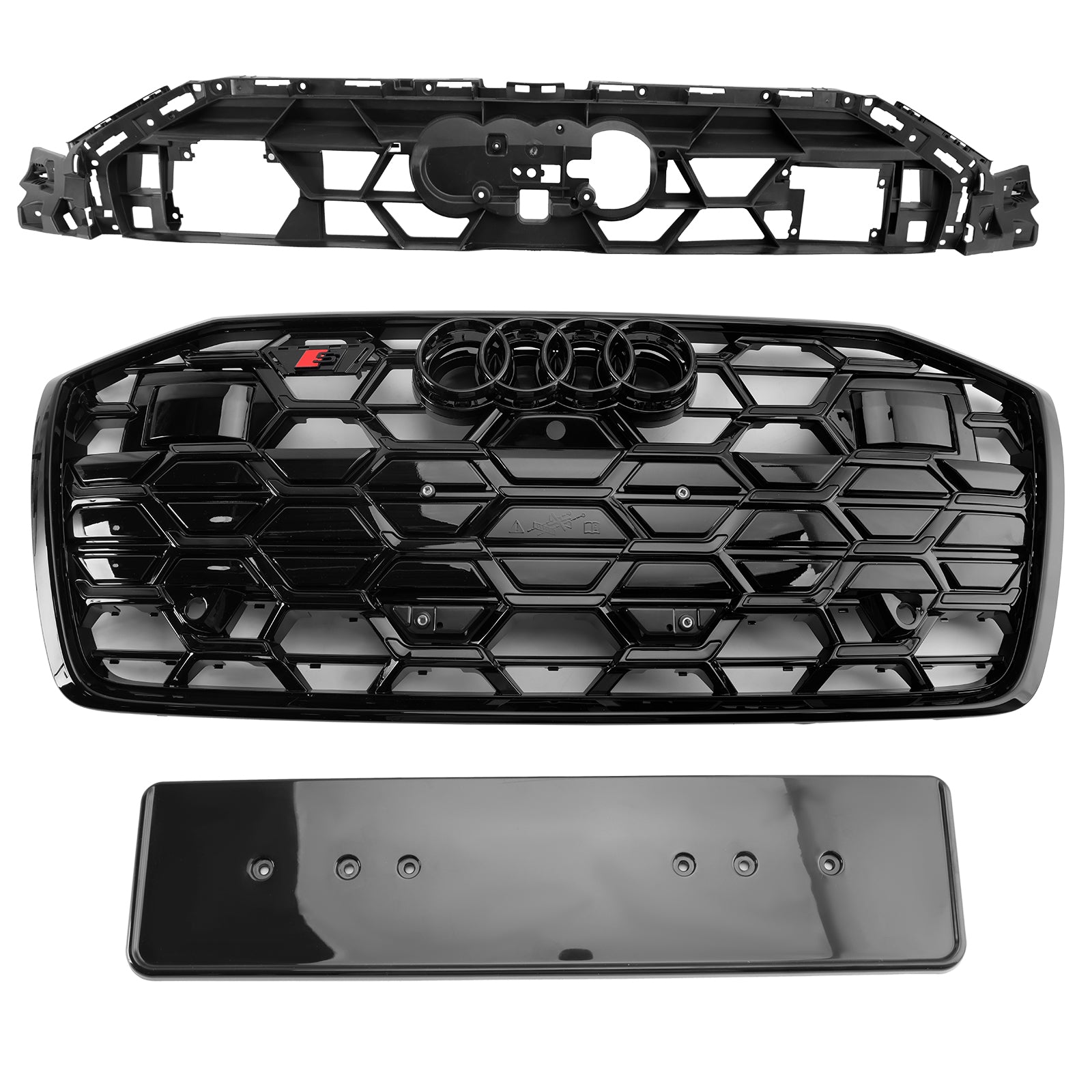 Audi A6 / A6 Sline / S6 C8 2019-2023 S6 Honeycomb Style Grill Black Front Bumper Grille W/ Black Emblem