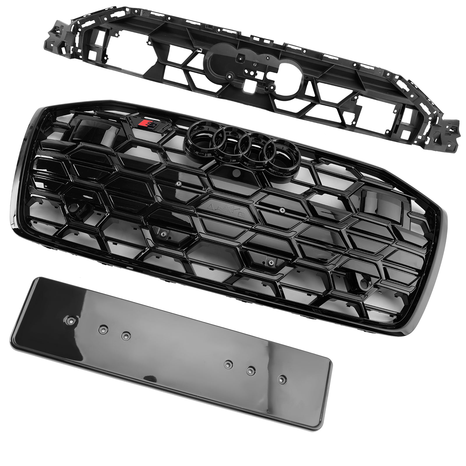 Audi A6 / A6 Sline / S6 C8 2019-2023 S6 Honeycomb Style Grill Black Front Bumper Grille W/ Black Emblem