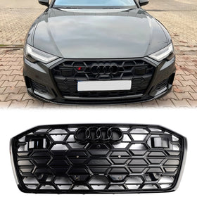 Rejilla estilo S6 para Audi A6/A6 Sline/S6 C8 2019-2023, rejilla negra de malla de parachoques delantero con emblema de anillo negro