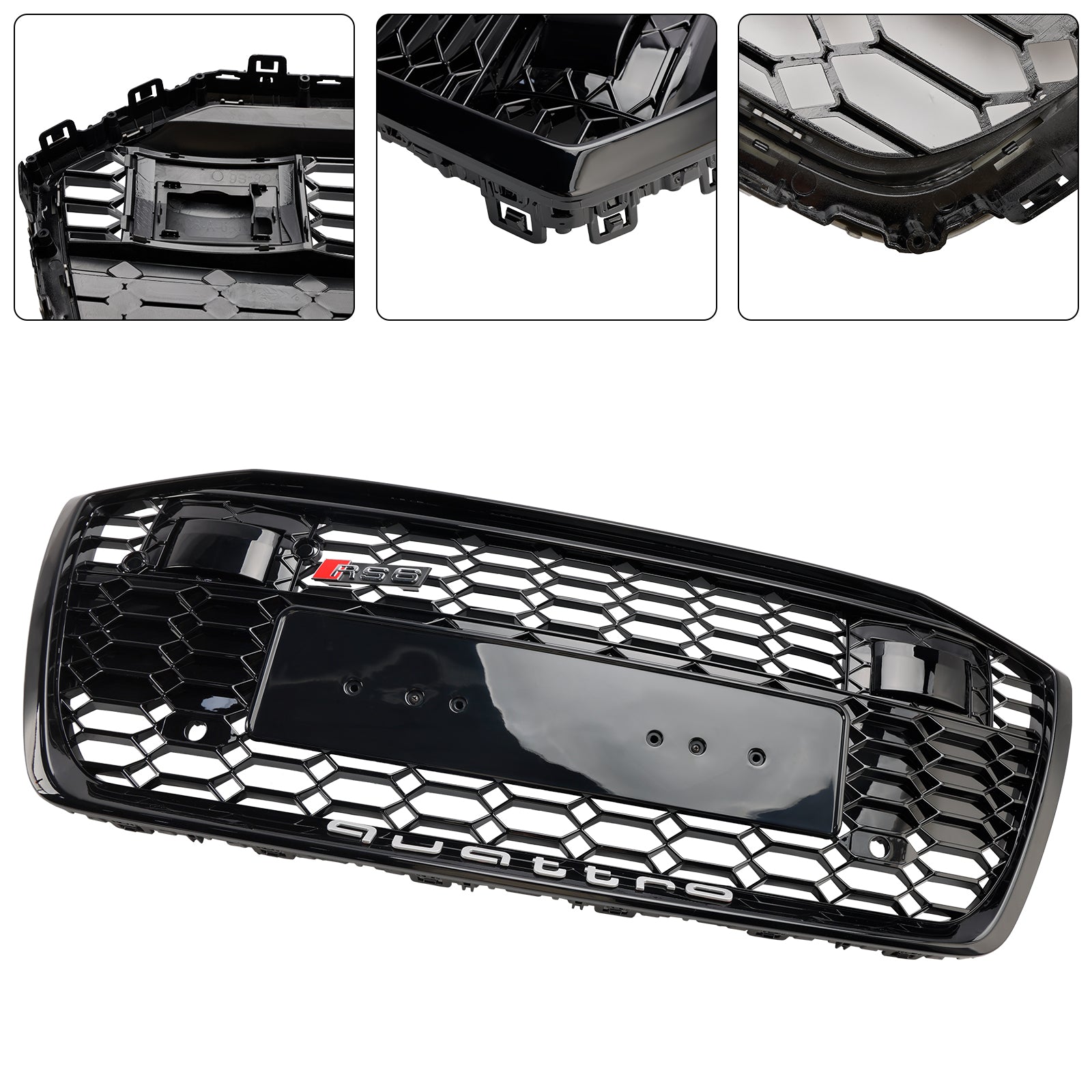 2019-2023 Audi A6 / A6 Sline / S6 C8 RS6 Style Honeycomb Grill Front Bumper Glossy Black Grille W/ACC