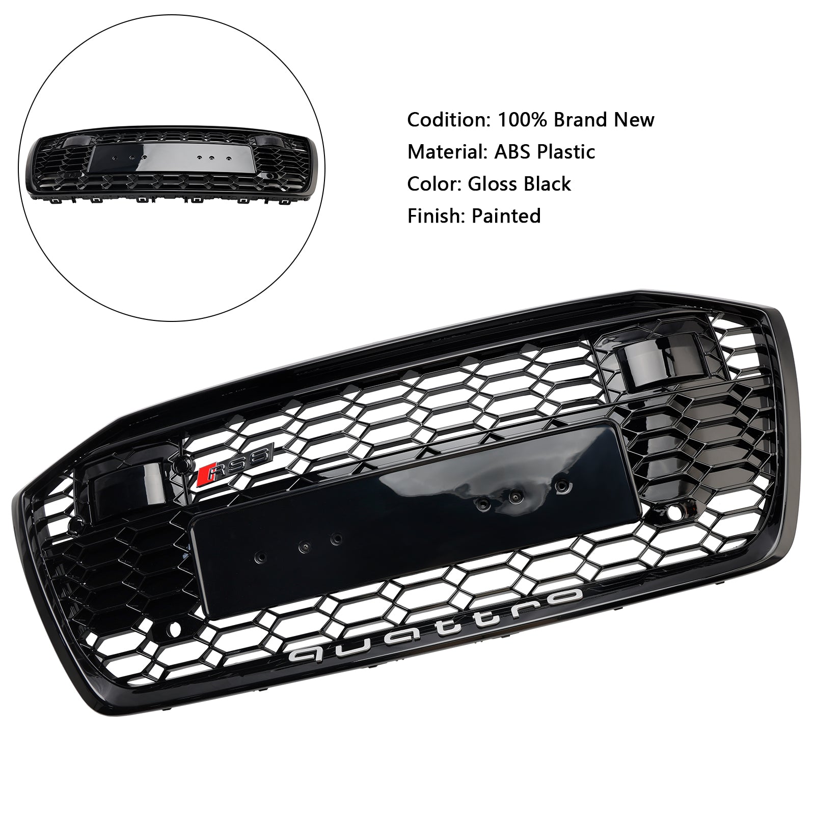 2019-2023 Audi A6 / A6 Sline / S6 C8 RS6 Style Honeycomb Grill Front Bumper Glossy Black Grille W/ACC