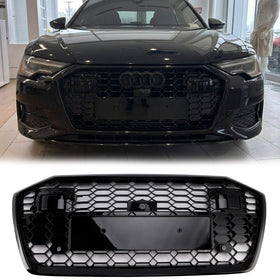 2019-2023 Audi A6/A6 Sline/S6 C8 RS6 Estilo Parrilla de panal Parachoques delantero Parrilla negra con ACC