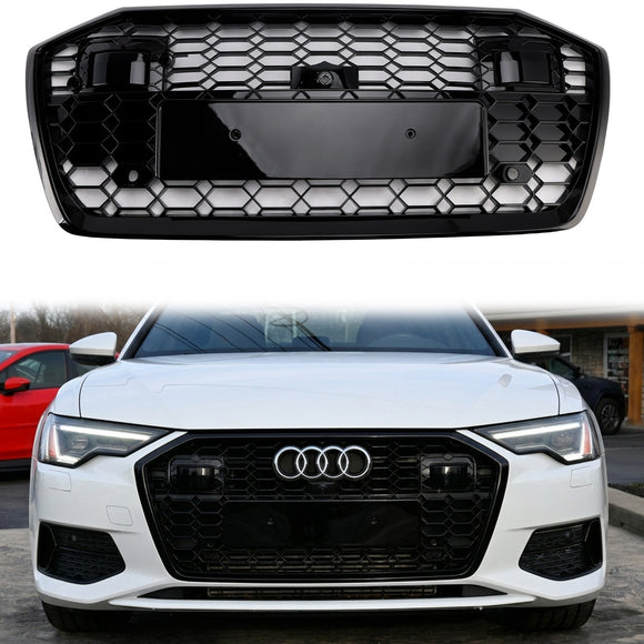 RS6 Style Honeycomb ACC Grille für 2019-2023 Audi A6/S6 C8 Frontstoßstange, glänzend schwarzer Ersatzgrill