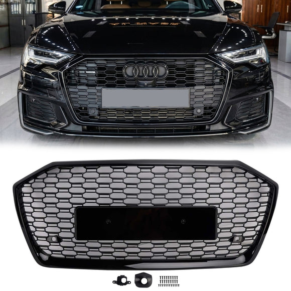 RS6 Style Honeycomb ACC Grille für 2019-2023 Audi A6/S6 C8 Frontstoßstange, glänzend schwarzer Ersatzgrill