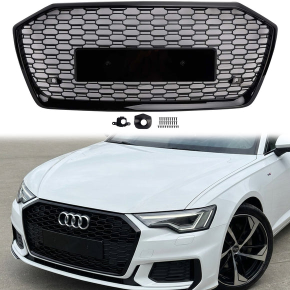 RS6 Style Honeycomb ACC Grille für 2019-2023 Audi A6/S6 C8 Frontstoßstange, glänzend schwarzer Ersatzgrill