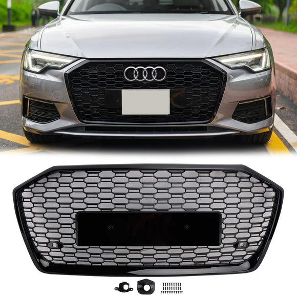RS6 Style Honeycomb ACC Grille für 2019-2023 Audi A6/S6 C8 Frontstoßstange, glänzend schwarzer Ersatzgrill