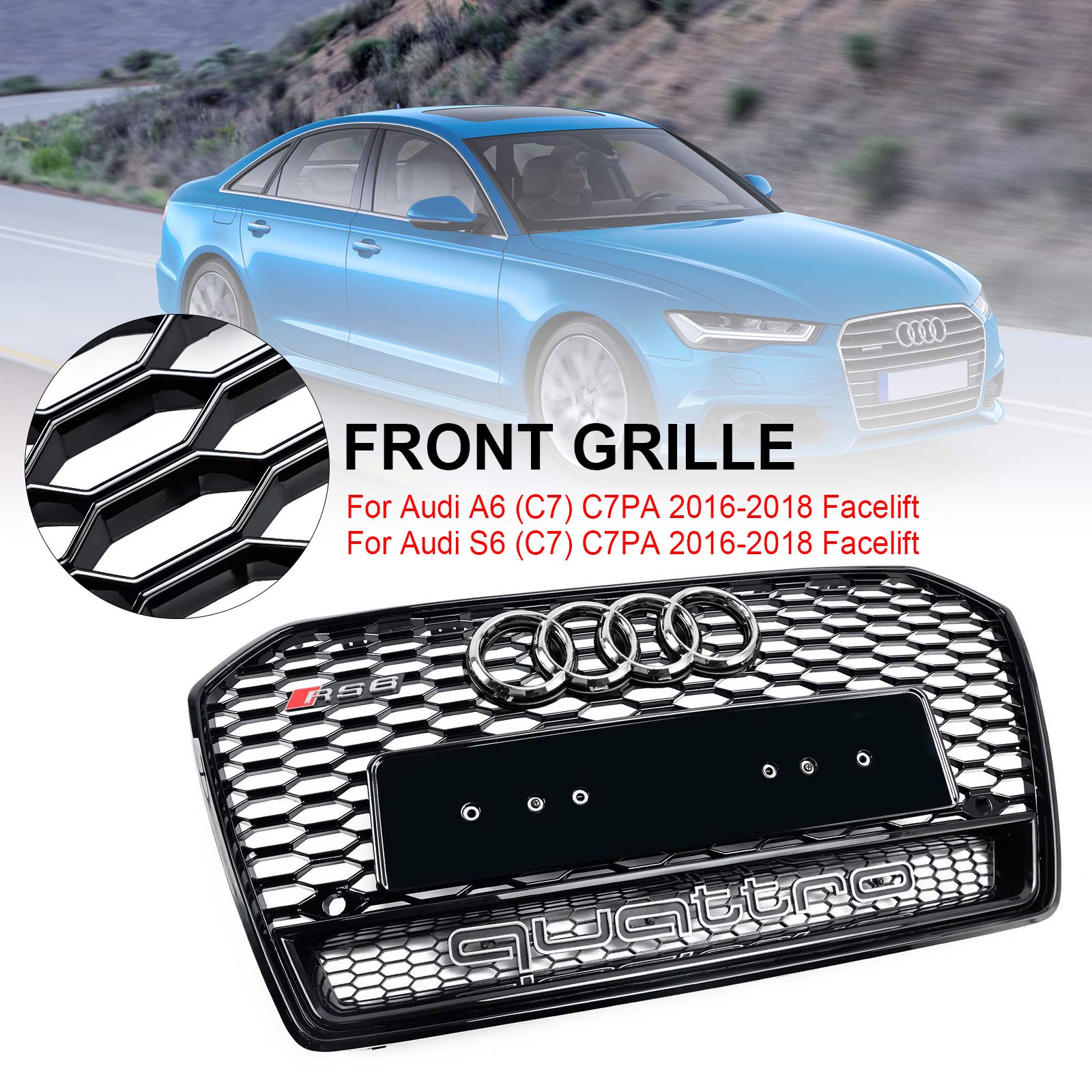 2016-2018 Audi A6 S6 C7 RS6 Style Grill Front Bumper Honeycomb Mesh Black Grille