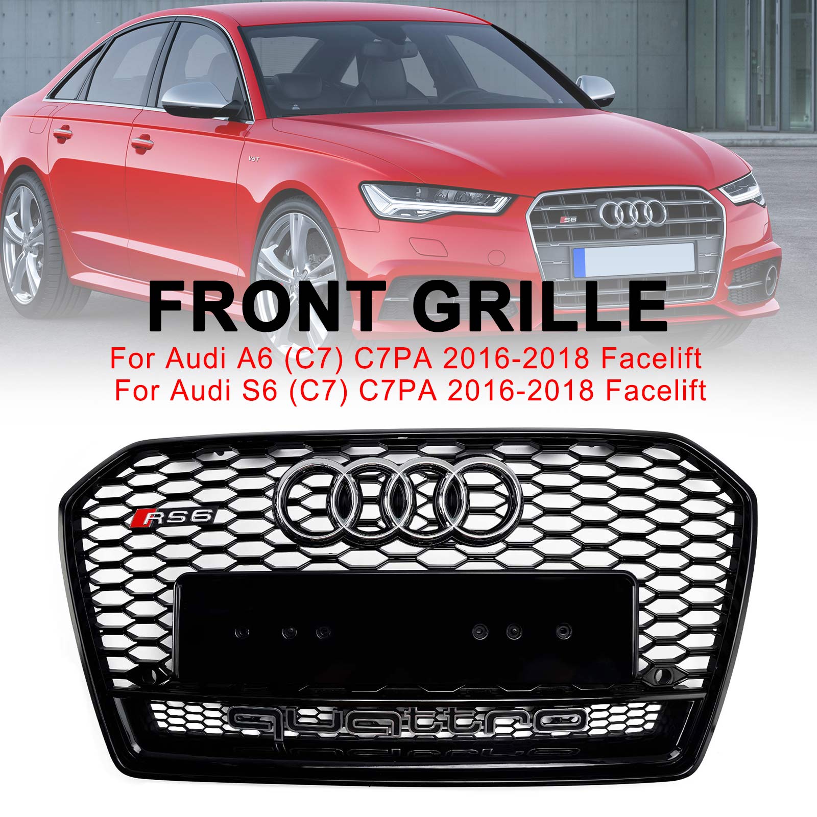 Audi A6 (C7) C7PA 2016-2018 Facelift RS6 Style Honeycomb Mesh Front Grill Black Grille